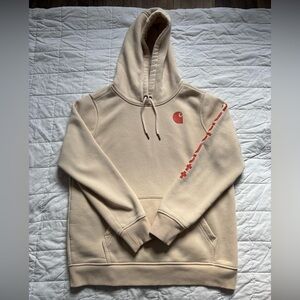 Light Yellow Carhartt Hoodie with Orange Logo